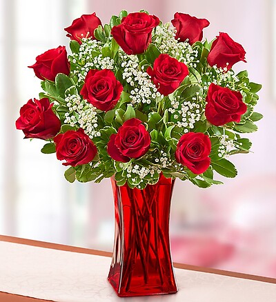 Blooming Love&amp;trade;  Premium Red Roses in Red Vase